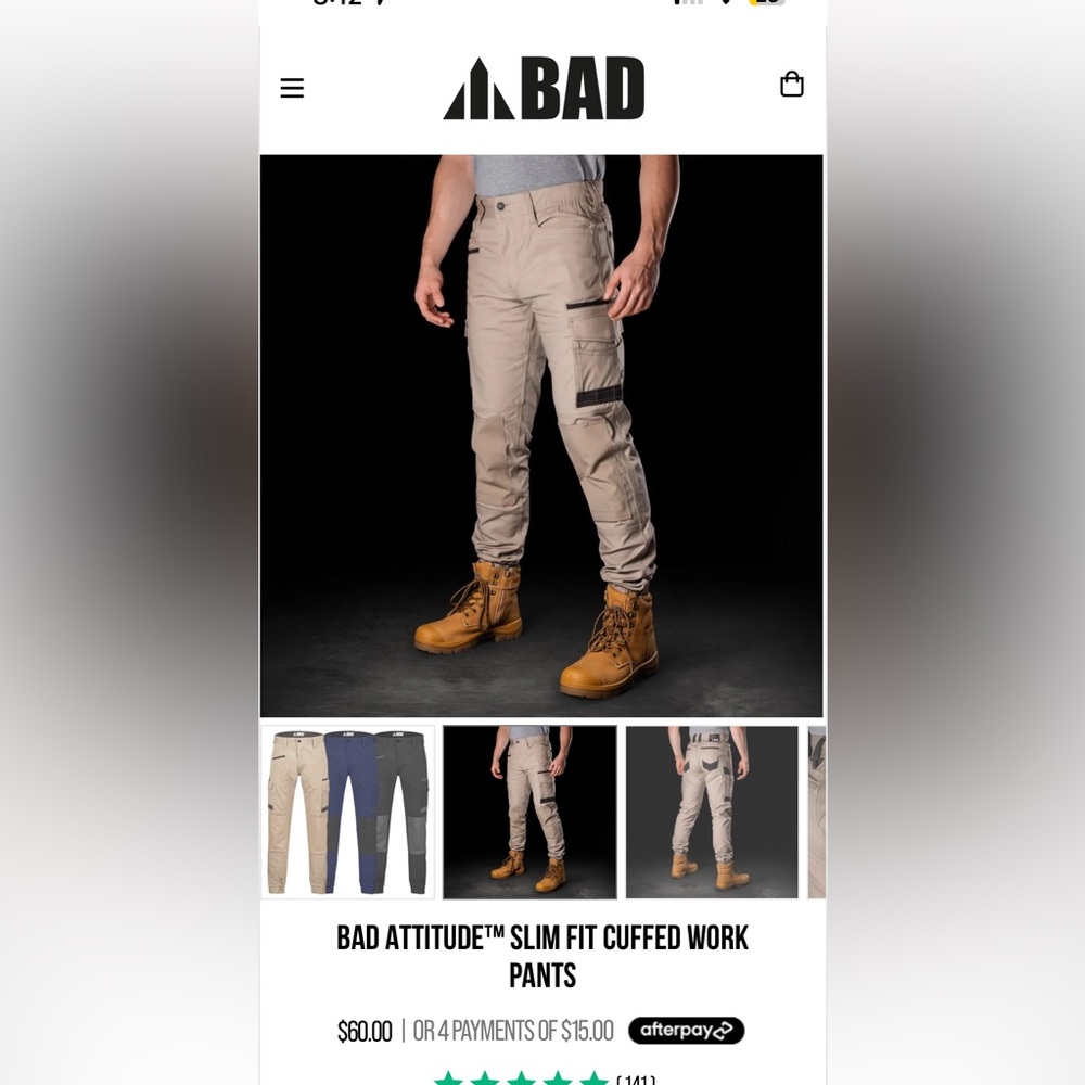 Slim Fit Cuffed Work Pants - Tan